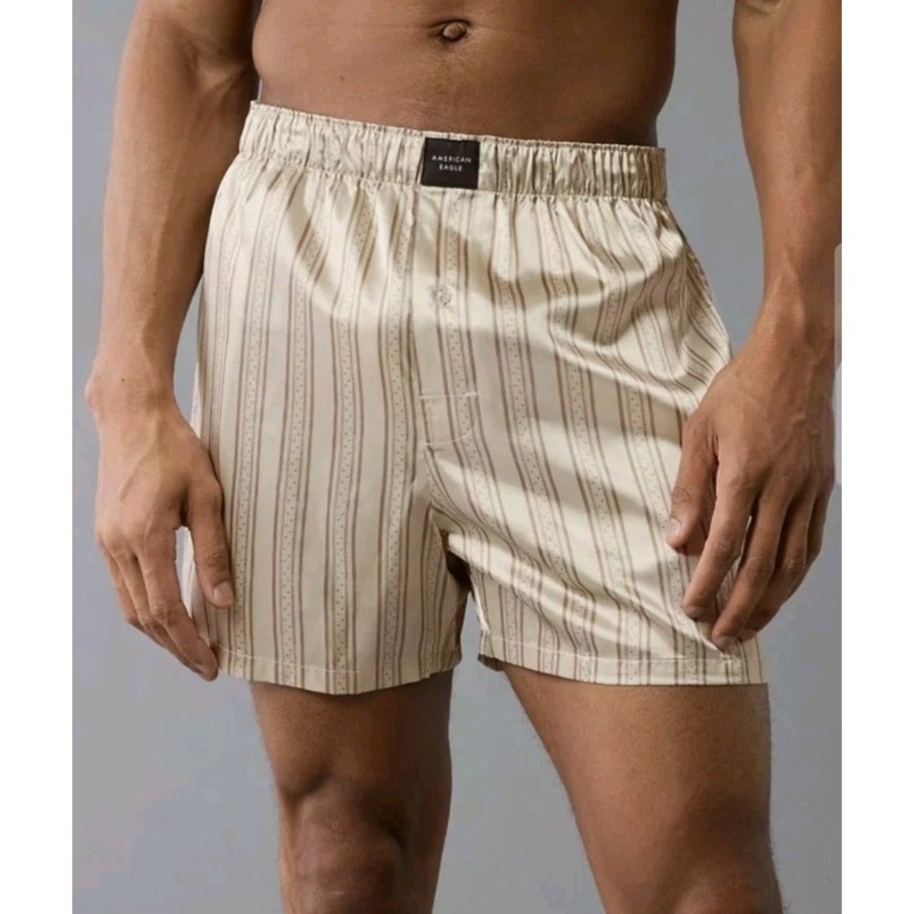 American‎ Eagle Outfitters Men's Striped Khaki Satin Pocket Boxer Short Size  XS